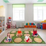 Kids Rug, Classroom Carpets Playmat Rugs - 5x7 Ft Kids Carpet with Rubber Backing, Green Grass Tree Stump Classroom Seating Rug Play Mat Nursery Rugs for Children Bedroom Playroom Elementary