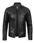 fjackets Cafe Racer Leather Jacket Men - Leather Biker Motorcycle Jacket Mens - Austin Black Jacket For Men | [1100073] M