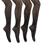 MANZI 4 Pairs Black Patterned Tights Goth Fishnet Tights Mesh Stockings Cross Pantyhose for Women-39074