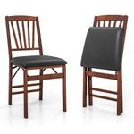 COSTWAY Folding Chair Set of 2/4, Rubber Wood Upholstered Dining Chairs with PVC Leather Seat & Backrest, Kitchen Office Conference Side Chair Seating, 180kg Weight Capacity (Spindles Backrest, 2PCS)