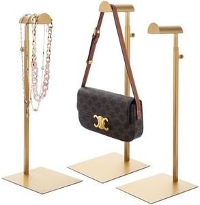 K KAIDIYIN Gold Purse Display Stand, 3 Pack Heavy Duty Stainless Steel Handbag Stand, Adjustable High Bag Hanger Stand Bag Display Rack for Closet, Retail Display Stand Hanging Luxury Purses