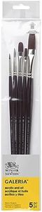 Winsor & Newton Galeria Pack, Long Handle, 5 Pack Acrylic Paint Brush, Black