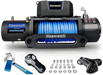 REINDEER New 12V Winch 9500 lb Load Capacity Electric Winch Synthetic Rope with Hawse Fairlead Waterproof IP67 with Wireless Remotes