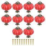 sourcing map 10pcs Ceramic Pumpkin Knobs, Red Knobs Decorative Drawer Knobs Pulls, Vintage Drawer Pulls with 10 Screws for Cabinet Drawers, Closets, and Cupboards (38mm/1.5")