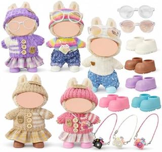 Ezcora 17cm Doll Clothes Outfit Set, 5 Cozy Knit Outfits with Hats, Skirts, Shorts and Doll Accessories, Perfect for Play and Display, Doll Accessories for Collectors (No Dolls)