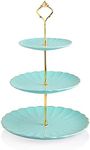 Sweejar 3 Tier Ceramic Cake Stand Wedding, Dessert Cupcake Stand for Tea Party Serving Platter (Turquoise)