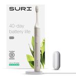 SURI Sustainable Sonic Toothbrush - Slim and Powerful Electric Toothbrush, Recyclable Plant-Based Head, 2 Modes, IPX7 Waterproof, Including Mirror-Mount, and USB Charging Stand - Sea Mist