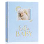 Lanpn Hello Baby Memory Book, First 5 Year Keepsake with DIY Window, Linen Baby Journal Memories Scrapbook Photo Book, Newborn Milestone Album for Boy Girl New Parents (154 Pages, Blue)