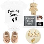 Pregnancy Announcements Set Pregnancy Reveal Ideas Include Felt Letter Board Kit Baby Bodysuit Baby Booties Photo Frame Bear Plush Baby Wood Blocks for Coming Soon Baby Announcement