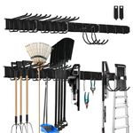SDLDEER Garden Tool Rack, 64 inch Wall Mount Tool Organizer Garden Tool Storage with 12 Hooks with 2 Straps, for Holds Garden Tools, Shovels, Broom, Rakes, Ropes, Hoses