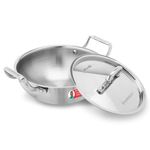 Wonderchef Stella Triply Stainless Steel Kadhai with Lid | 20 cm, 1.6 litres | Compatible with Gas Stove, Induction, Ceramic Cooktop | Non-Toxic | Heavy-Duty Handle | 10-Year Warranty