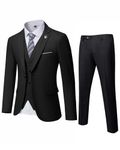 MrSure Men’s 3 Piece Suit Blazer, Slim Fit Tux with One Button, Jacket Vest Pants & Tie Set for Party, Wedding and Business Black