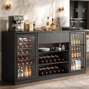 Lamtor 70" Coffee Bar Cabinet with 2 Fridge Space, Wine Racks & Holder