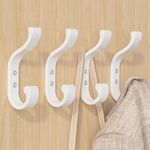 Coat Hanger Hooks Wall Mount - Metal Wall Hooks for Hanging Heavy Duty,Hold 30Lb,Backpack Hooks,Coat Hooks for Wall (White, 4 Pack)