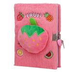 Girls Diary with Lock, Strawberry Plush Journal with Lock and Key for Little Girl, Fuzzy Notebook and memobook