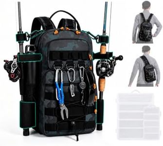 BSAKG 2 in 1 Compact Tactical Fishing Backpack with Tackle Boxes, Lightweight Waterproof Tackle Bag Fit 2 * 3600 Tackle Boxes, 2 Rod Holders Storage, Fishing Accessories Gift for Men Green