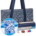 Yellow Mountain Imports American Mahjong Set, Chinoise II with Floral Blue Soft Case - All-in-One Racks with Pushers, Wright Patterson Betting Coins, Dice, & Wind Indicator