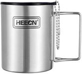 HEECN Camping Mug for Hot Drinks - Foldable Cup - Hiking Cup - Camp Coffee Cups - Stainless Steel Double Wall - 330ml with Sealed Drinking Lid