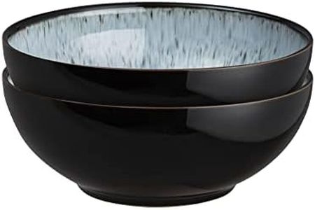 Denby - Halo Cereal Bowls Set of 2 - Reactive Glaze Dishwasher Microwave Safe Crockery 820ml - Black, Grey Ceramic Stoneware Tableware - Chip & Crack Resistant Soup Bowls