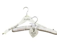 Brides Wedding Dress Satin Padded Hanger and Wedding Party Wooden Hangers Set, Personalised with Role, Date and Name. Handmade by CleverCHIC