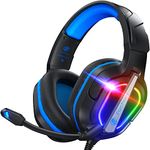 Fachixy [2024 NEW FC200 Gaming Headset for PS4/PS5/PC/Xbox/Nintendo Switch, PS5 Headset with RGB Light, Stereo Sound Wire Gaming Headphones with Mic, Noise Cancelling Headset 3.5mm Jack (Blue)