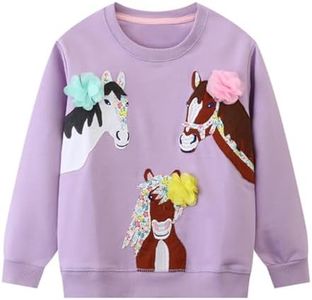 Toddler Girls Sweatshirts Long Sleeve Tops Kids Pullover Dinosaur Unicorn Print Shirt 2-7T, 16# Horse/Purple, 4 Years