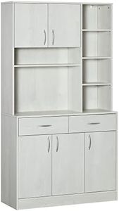HOMCOM 71" Kitchen Buffet with Hutch, Freestanding Kitchen Pantry Storage Cabinet with Adjustable Shelf, Doors, Drawers, Microwave Counter, Antique White