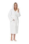 Arus Women's Hooded Classic Bathrobe Turkish Cotton Robe (S-M, White)