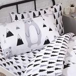 Scandi Bear Forest Bedroom Range Kids White/Grey/Black - Duvet Cover Set, Fitted Sheet Set & Curtains Available (Junior Fitted Sheet Set)