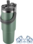 ginoya brothers Tumbler with Handle, Vacuum Insulated with 2-in-1 Lid and Straw, Double Wall Stainless Steel Water Bottle Travel Mug Leak Proof Flip, Cold for 12 Hours Iced for 24 Hours. (Olive)