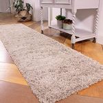 Thick Soft Beige Shaggy Shag Runner Rug Taupe Affordable Durable Fluffy Rugs Living Room Area Bedroom Runner 60cm x 240cm