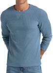 NITAGUT Mens Waffle Crew Neck T-Shirt Hipster Hip Hop Longline Long Sleeves Pullover Tops,Blue, Medium