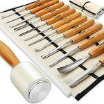 Premium Wood Carving Kit - 12-Piece Chisel Set with Wood Mallet, Canvas Case, Razor Sharp CR-V 60 Steel Blades - Woodworking Chisel Set Ideal for Beginners and Professionals