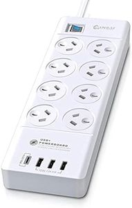 Sansai 8-Way Power Outlet 2400W Surge Protected Board Charger Ports USB-A/USB-C