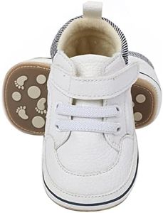 E-FAK Baby Shoes Boys Girls Infant Sneakers Non-Slip Rubber Sole Toddler Crib First Walker Shoes(08 White, 12-18 Months Infant)