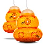Aspectek Yellow Wasp Trap, 2 Pack, Outdoor Hanging Hornet, Yellow Jacket and Fly Catcher for Yard and Patio, Reusable, Easy Fill, Leak-Proof, Protect Garden, Patio, BBQ, Apple, Pear Trees, Berries