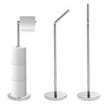 Crystals Toilet Roll Holder Free Standing - 2 in 1 Stainless Steel Toilet Paper Holder, Up to 5 Toilet Roll Storage - No Drill Toilet Roll Stand, Silver