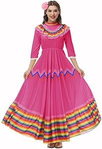 Women Mexican Dance Dress Traditonal Long Mexican Folklorico Dress Mexican Cinco De Mayo Fiesta Costume Dress