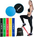 Thirty48 Gliding Discs Core Sliders and 5 Exercise Resistance Bands | Strength, Stability, and Training for Home, Gym, Travel | User Guide & Carry Bag