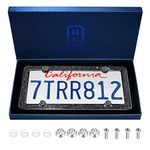 1 Pack Luxury Handcrafted Bling Black Rhinestone 4-Hole Stainless Steel License Plate Frame with Gift Box | 1000+ pcs Finest 14 Facets SS20 Black Rhinestone Crystal | Anti-Theft Screw Cap