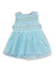 Amazon Brand - Jam & Honey Baby-Girl's Knee-Length Sleeveless Embroidered Party Tulle Dress with Button Back Closure for Easy On and Off Lt Blue