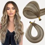 Full Shine Genius Weft Hair Extensions Human Hair Balayage Hair Ombre Chestnut Brown Highlights Platinum Blonde Human Hair Extensions Hand Tied Weft Extensions Real Hair Extensions 24 Inch 60G