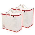 BLACKBOXES Canvas Reinforced Cotton Handles With Multipurpose Clothes Storage Organizer For Grocery Vegetable Covers Zip Bags (Pack Of 2), Unisex-Adult, Shopper Tote, Red