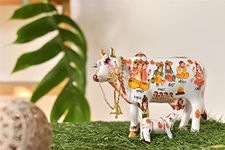 Fashion Bizz Handcrafted Kamdhenu Cow Statue with Calf for Home Decor Gifting and Decorative Cow with Calf (19cmx12cmx15cm)