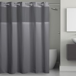 Hookless It’s A Snap! Waffle Shower Curtain, 3-in-1 Shower Curtain Includes Fabric Shower Curtain with Sheer Top Window, Flex-On Rings & Fabric Liner, 71” x 74”, Frost Grey