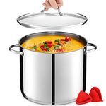 GOURMEX 14 Quart Induction Stock Pot | Stainless Steel Soup Pot with Glass Lid | Heavy Duty Stainless Steel Pot | Compatible with All Heat Sources | Dishwasher Safe