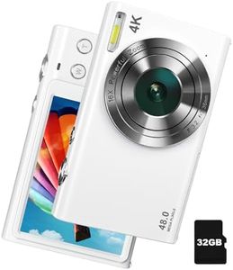 IGXHAVIZ Digital Camera, 4K Autofocus Vlogging Camera with Flash, 48MP Point and Shoot Digital Camera with 16X Zoom, Anti-Shake, 32GB Card, Portable Compact Camera for Teens Adult Beginner(White)