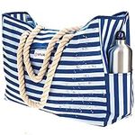 SHYLERO Beach Bag and Pool Bag. Water Repellent. Has Airtight Pouch, Magnetic Snap Closure, Ton of Pockets. Family Size
