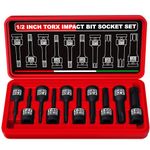 Aiourx 1/2 Inch Drive Master Impact Torx Bit Socket Set, 10-Piece: T25 - T80, Cr-Mo Steel, Heavy Duty Storage Case