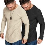 COOFANDY Men Fashion Hipster T Shirt Lightweight Cotton Fall Fit Tee Big Tall Black/Khaki